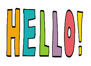 Hello! design features hand drawn and colorful lettering for a happy, in-your-face greeting it is hard to ignore.