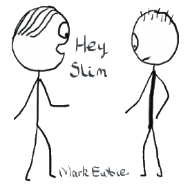Stickman greets fat friend with