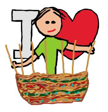 I Love Basket Weaving shows a basket weaver creating a wicker basket in front of an I Love symbol.  For basketry fans.