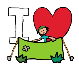 I Love Camping design features a typical camp scene - camper and tent - in front of a large I Love motif. For camping fans and happy campers!