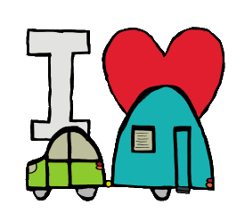 I Love Caravanning design features hand drawn caravan in front of I Love symbol. For caravan enthusiasts.