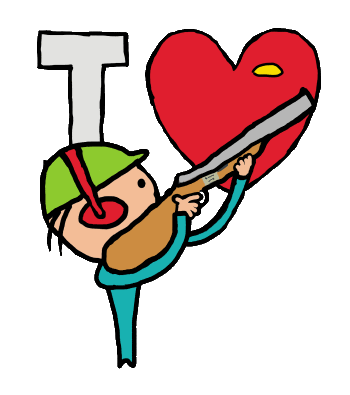I Love Clay Pigeon Shooting shows a clay pigeon enthusiast lining up a clay in front of an I Love symbol.  A fun design for clay pigeon fans!