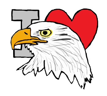 I Love Eagles design features a hand drawn eagle head in graphic style with an I Love symbol behind.  For fans of this magnificent bird of prey.