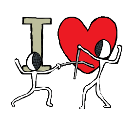 I Love Fencing design shows two fencing stickmen competing in front of a large I Love motif. For fencing fans who enjoy the parry and thrust of cutting edge design.