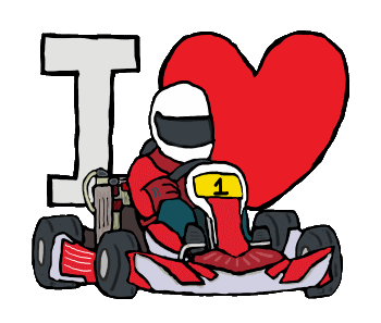 I Love Karting shows a hand drawn kart and driver in front of an I Love symbol. A cool design for kart racing fans!
