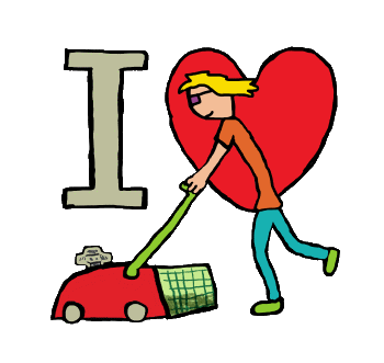 I Love Lawn Mowing design features high speed grass cutting action with petrol engine lawnmower and expert greenkeeper in front of an I Love motif. For mowing enthusiasts and lawnmowing fans.