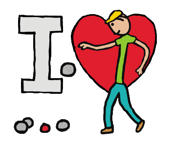 I Love Petanque shows a petanque player releasing a boule towards the others. An I Love symbol is in the background. A fun illustration for fans of boules or petanque.