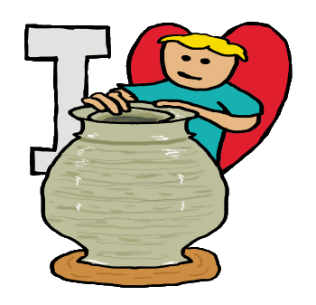 I Love Pottery design features a potter at potter's wheel with a large ceramic pot - in front of a large I Love symbol. For pottery making enthusiasts.