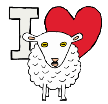 I Love Sheep design shows a large sheep standing in front of an 