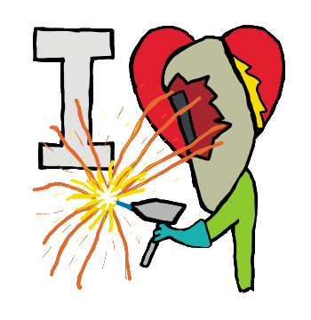 I Love Welding design shows a metal worker welding in front of an I Love symbol.  Sparks fly.  A fun design for welders!