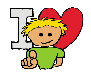 I Love You design shows a stickman pointing a finger at you, with an I Love symbol in the background.  A fun way to say the words!