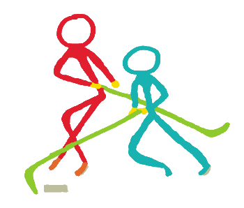 Ice Hockey design shows two stickman hockey players battling it out for the puck