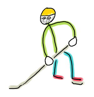 Ice Hockey Stickman gears up in helmet and cage, stick poised and skates in motion. Fun, hand-drawn design captures the fast, focused energy of the rink with bold lines and playful charm.