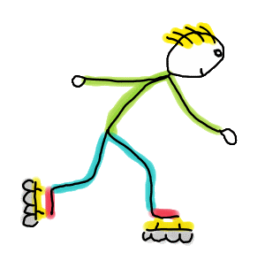 Inline skating stickman is a hand drawn design showing a fast moving skater on rollerblades or inline skates.  Cool and fun styling for inline skaters and rollerblading fans.
