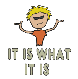 It Is What It Is saying in large letters with a shruggie stickman above. Humour, wise words or a political statement - you know the answer. It is what it is - now deal with it.