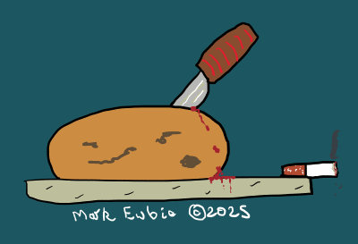 Jacket potato with a cigarette end - humorous cartoon for a celebrity lifestyle spoof