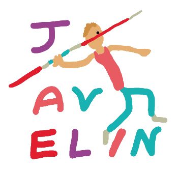 Fun Javelin design features hand drawn javelin thrower with the word 