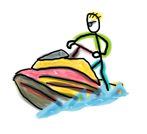 Jet Ski Stickman is a fun drawing showing a stickman jet ski rider powering his craft through the water.