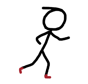 Minimalist stickman jogging design shows jogger with red shoes and waft of hair setting an early morning pace.