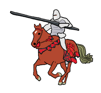 A jousting knight on horseback with lance. Fun drawing showing the essentials of jousting - this medieval chivalrous activity.