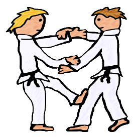 Judo opponents grapple in attempt to outwit each other