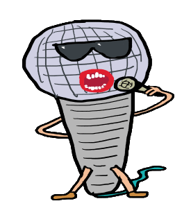 Fun graphic for fans of singing and karaoke features a singing microphone belting out a classic tune in karaoke style.