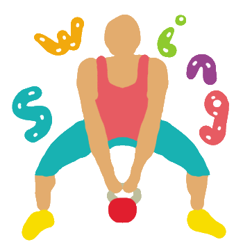 Kettlebells design shows an enthusiast holding kettlebell in the swing position. Fun and colorful image for a kettlebell workout.