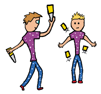 Knife throwing design shows a circus knife thrower with knives and partner standing as a stationary target.  The idea of the knife act is to miss as closely as possible.  Trust your partner and shut your eyes - unless you are the one throwing the knives.