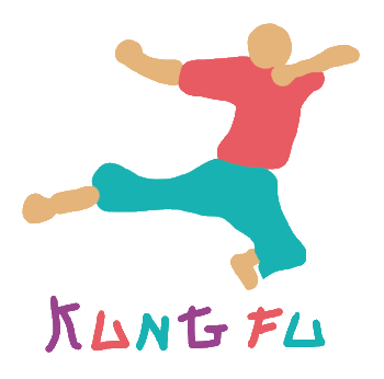 Kung Fu design shows a master demonstrating a kung fu flying leap and kick.