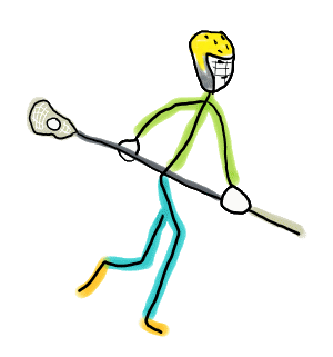 Lacrosse Playing Stickman runs with the ball. A fun hand-drawn design for lacrosse fans and players.