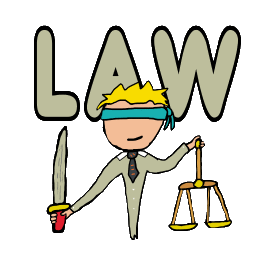 Lawyer holds sword and scales of justice and wears a blindfold