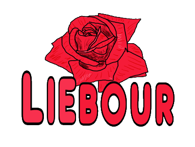 Liebour design celebrates the faux left-wing liars party with an obvious play on the word 