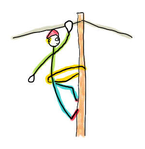 Lineman Stickman is a fun hand-drawn design showing a lineworker working on a line while standing on the pole. An important stick figure doing an essential job.