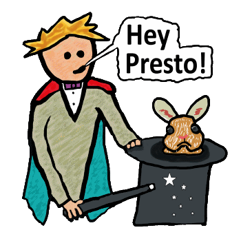 A magician taps the hat with his magic wand and a rabbit appears as the act reaches its dramatic conclusion.  A fun design for amateur magicians.  No rabbits harmed, etc.