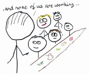 Manager addresses other managers at a pointless meeting, caption says 