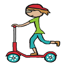 Micro scooter being ridden by stick guy.