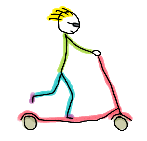 Micro Scooter Stickman hand-drawn design features a cool looking stick figure rider scootering along on it. For micro scooter fans.