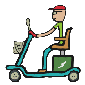 Cool stickman on a mobility scooter