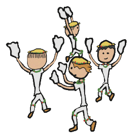 Morris Men doing Morris dancing - four stickmen Morris dancers with hankies