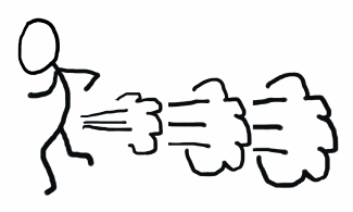 Man running with multiple fart clouds behind him