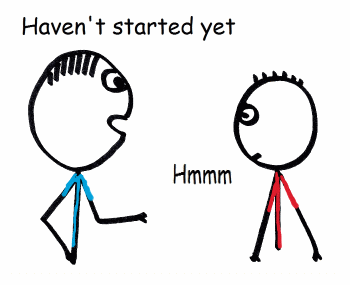 Stick man explaining about his new comic strip to a friend