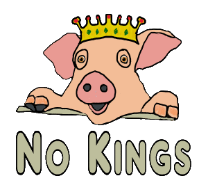No Kings design features a Royal pig wearing a crown with the words 