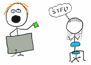 woman talking loudly in the office