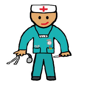 Nurse graphic shows a cartoon style nurse wearing uniform plus watch and ID card, holding a stethoscope and a thermometer. A fun design for nurses of all ages.