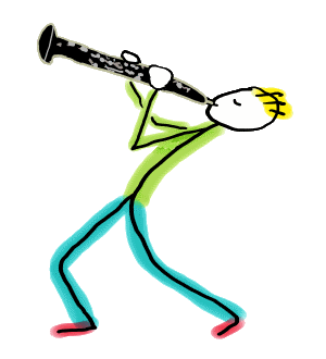 Oboe Playing Stickman design features a fun hand-drawn oboist playing their instrument with style.