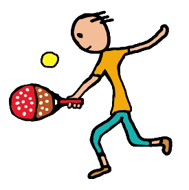 Padel Tennis player plays the ball in a fun design showing player, padel racket and ball.