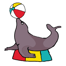 Performing Seal design shows a circus seal balancing a beach ball on its nose.