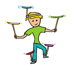 Spinning plates, plate spinning - hand drawn image shows the skill of keeping everything spinning.