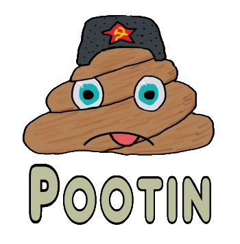 Funny Anti Putin Pootin design shows a poop wearing a Russian hat with the word 