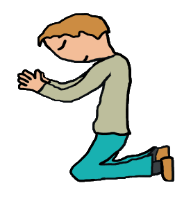 Praying design shows figure offering a silent prayer to God - kneeling with head bowed, hands together and eyes shut. A respectful image of the act of praying.